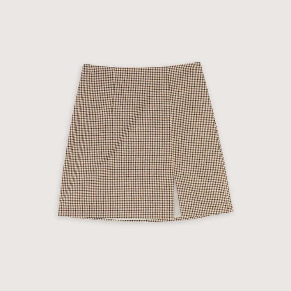 OAK + FORT plaid mini skirt in oatmeal brown plaid